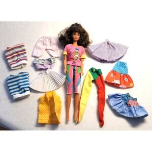 Vtg 90s Flower Fun Mackie Face Theresa Brunette Barbie Dressed Extra 80s Clothes